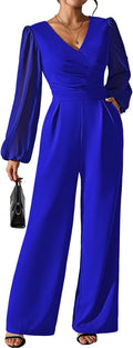 Pink Queen V Neck Wide Leg Jumpsuit - Dressy Patchwork Sleeve