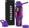 Coldest Sports Water Bottle 36 oz Purple Nova - 3 Lids, Insulated