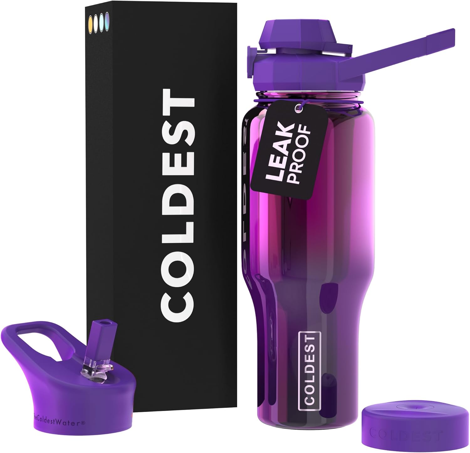 Coldest Sports Water Bottle - Insulated 3 in 1 Lids for Hydration