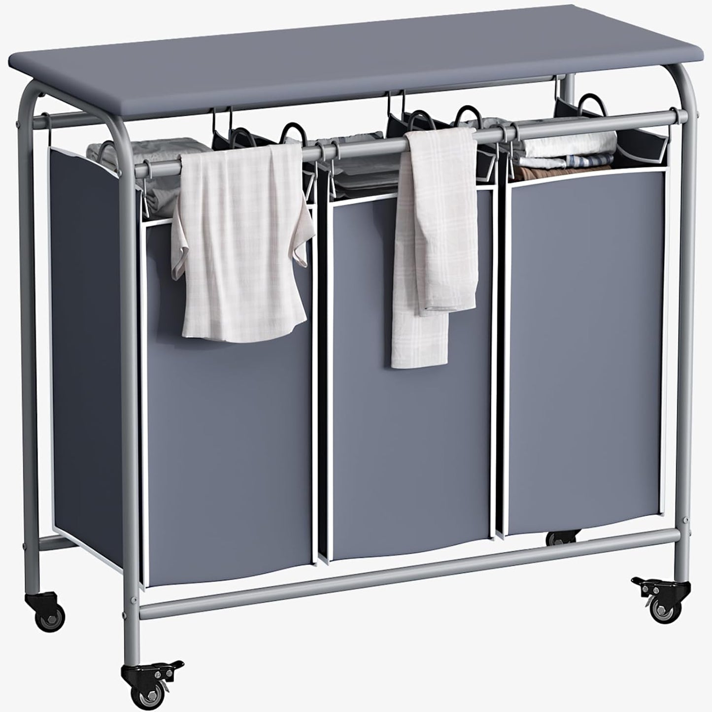 Heavy Duty 3 Bag Laundry Basket Sorter with Ironing Board