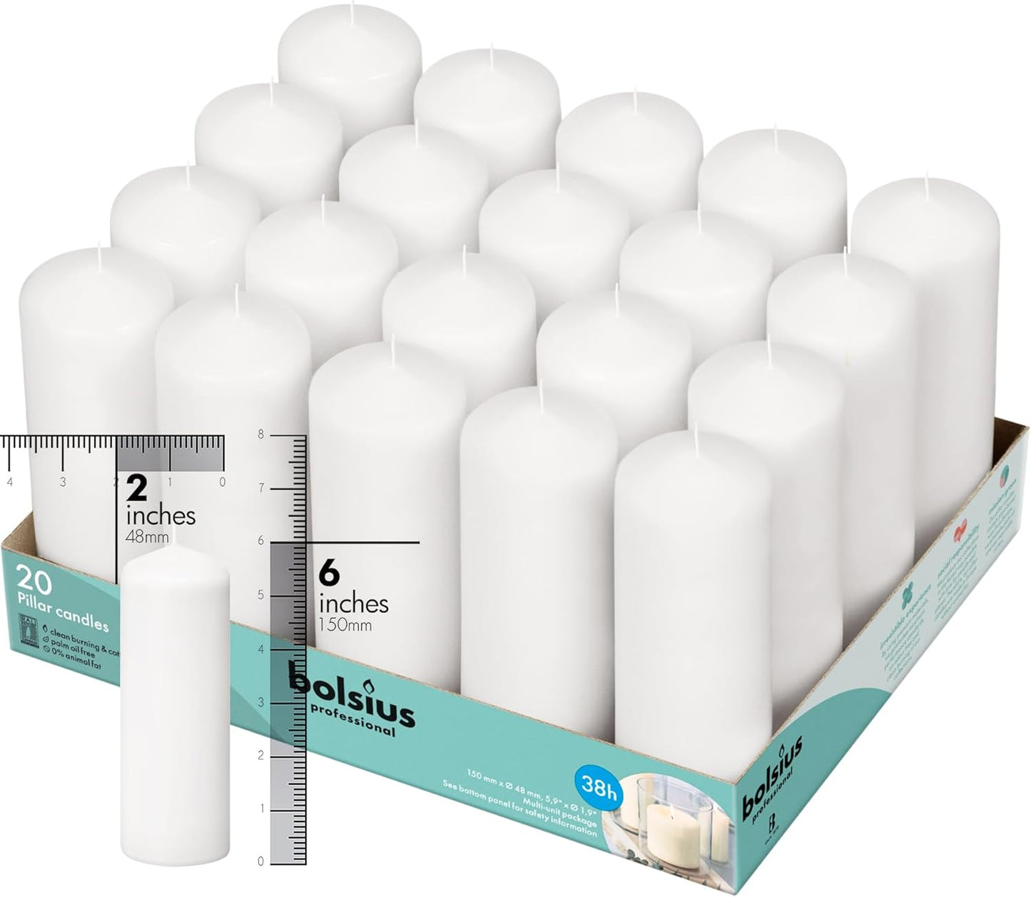 Bolsius White Pillar Candles Set of 20 for Elegant Events