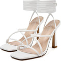 Mostrin Womens Strappy Heels Lace Up Square Open Toe - White