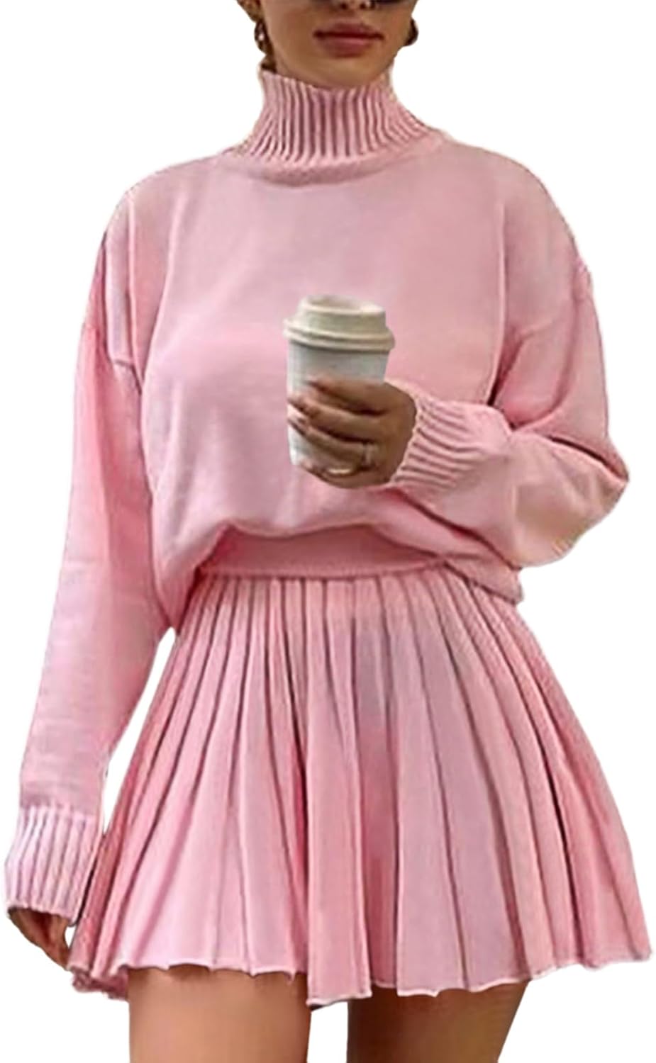 Women's 2 Piece Outfits Turtleneck Sweater and Mini Skirt Set