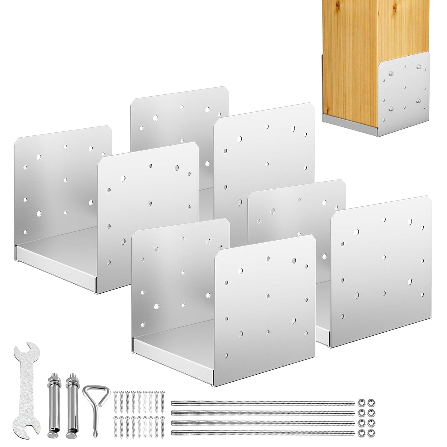 8x8 Post Base Bracket for Decks and Pavilions - 4Pcs Set
