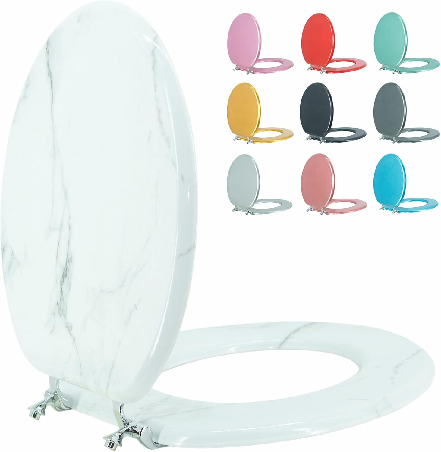Round Toilet Seat Wood with Zinc Alloy Hinges for Easy Install