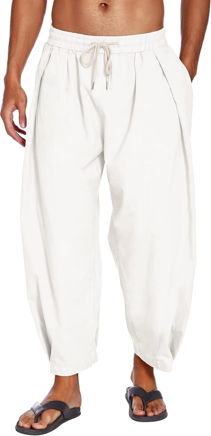 COOFANDY Men's Cotton Linen Harem Pants for Casual Comfort