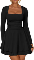 Kaximil Women's Square Neck Ruffle Hem Mini Dress (Style 5YR2)