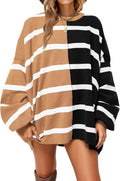 Fisoew Womens Striped Pullover Sweater Crew Neck - Cozy Lightweight