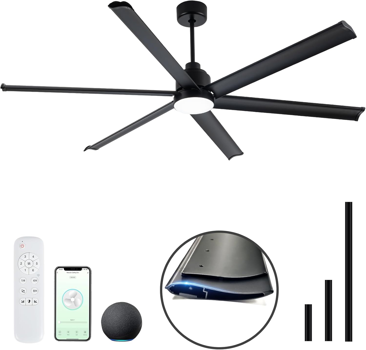 84 Inch Smart Alexa Industrial Ceiling Fan with Light Features