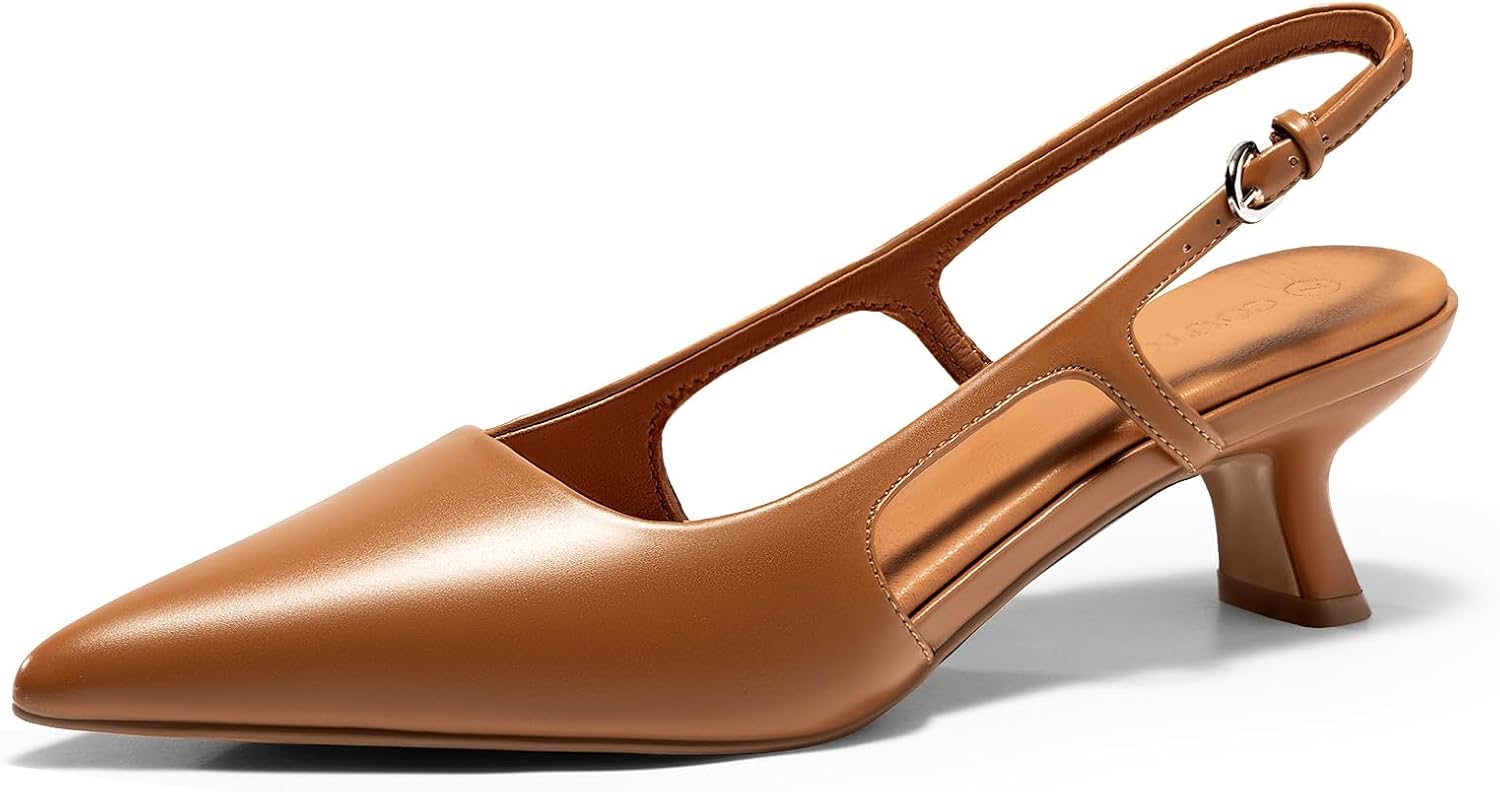 Coutgo Womens Slingback Kitten Heels Closed Pointed Toe Pumps