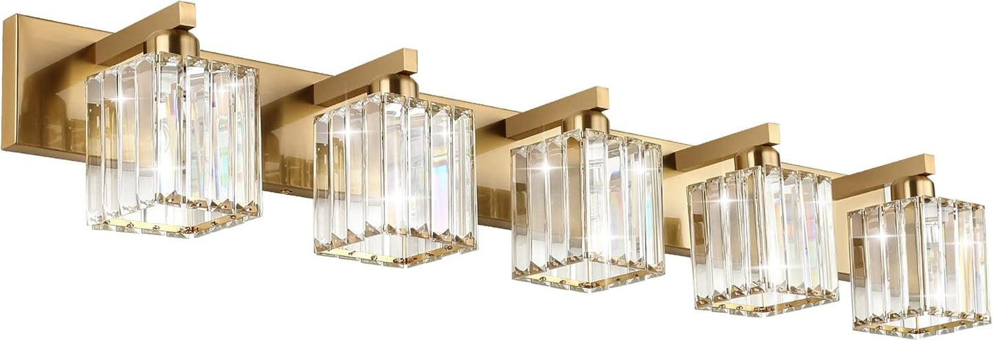 Modern Brass Bathroom Lighting Fixtures with Crystal Design