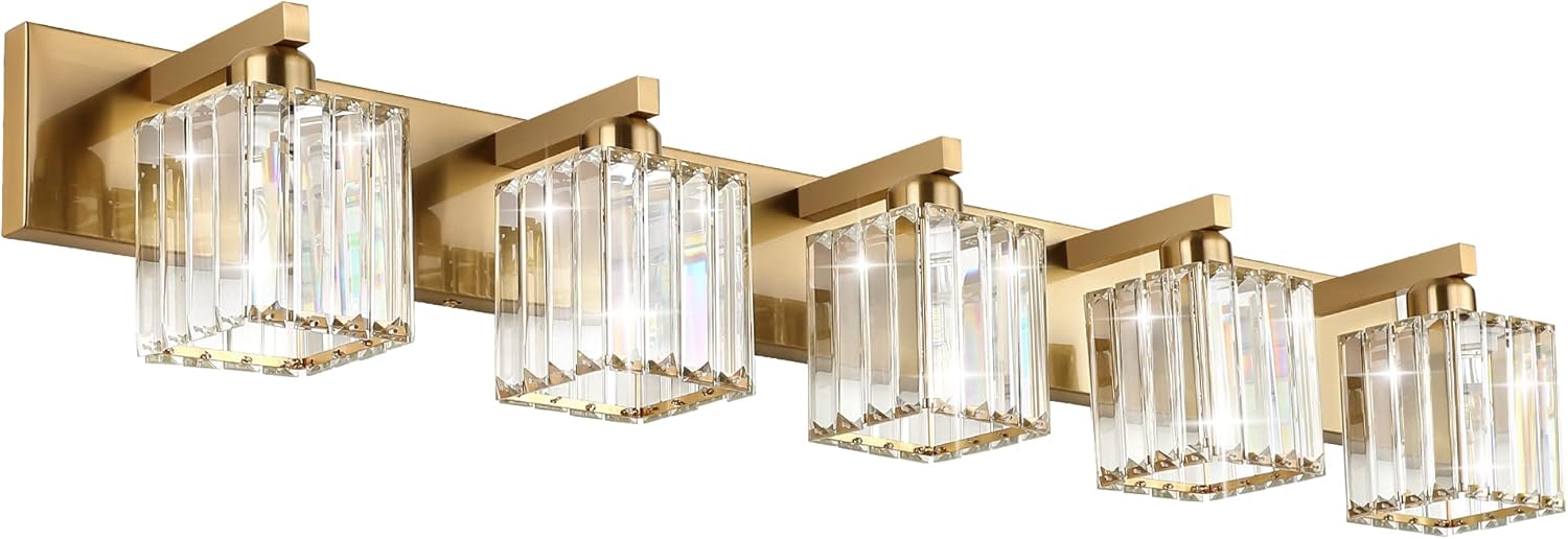 Modern Brass Bathroom Lighting Fixtures with Crystal Design