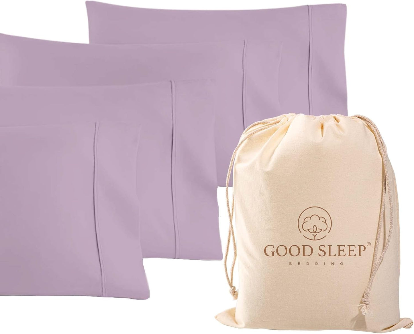 1000 TC Lavender Standard Pillowcases Set of 4 for Comfy Sleep