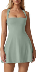 Sleek QINSEN women's square neck tennis dress with shorts