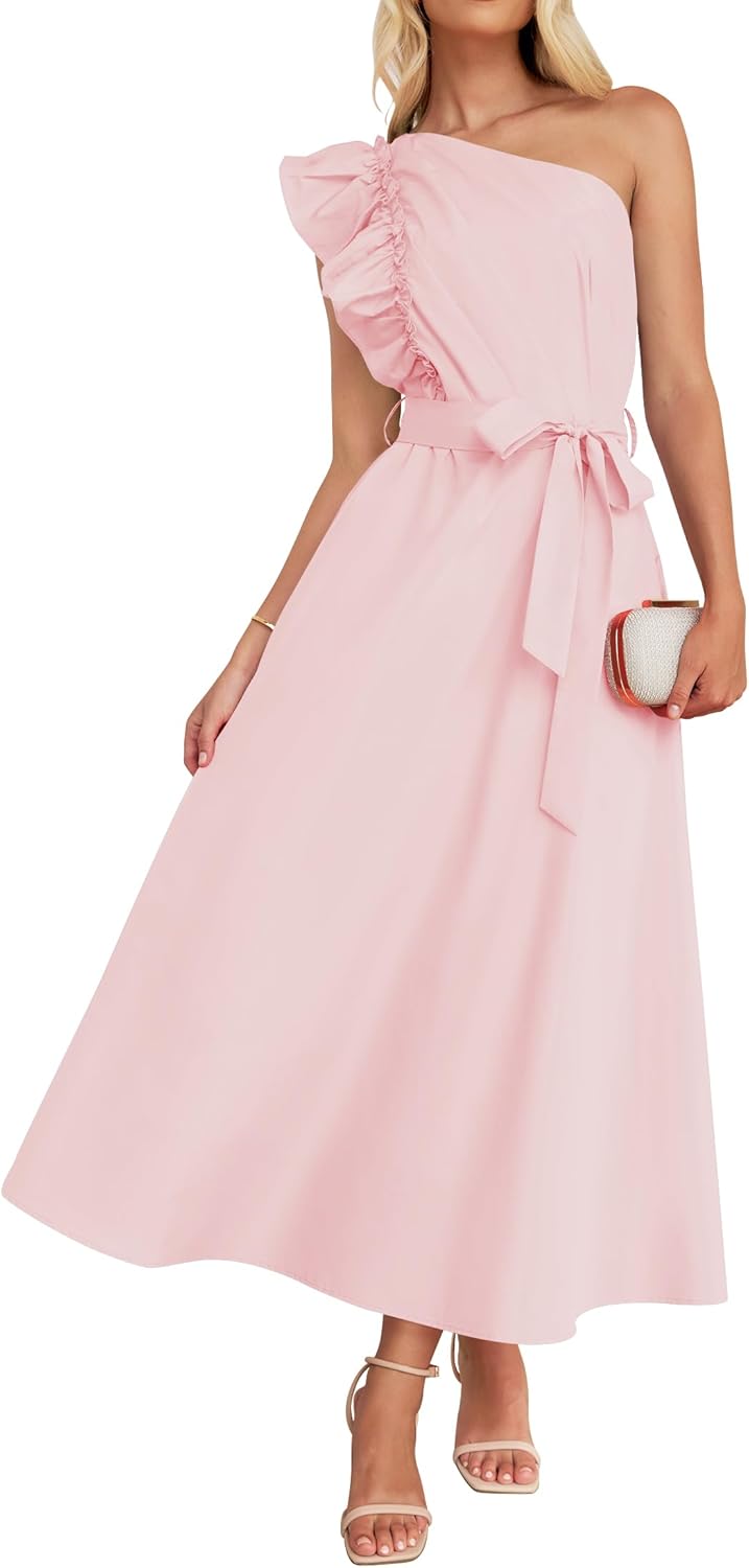 ZESICA Women's One Shoulder Ruffle Maxi Dress for Summer Fun