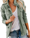 Women Military Anorak Jacket Zip Up Snap Buttons - Lightweight Parka