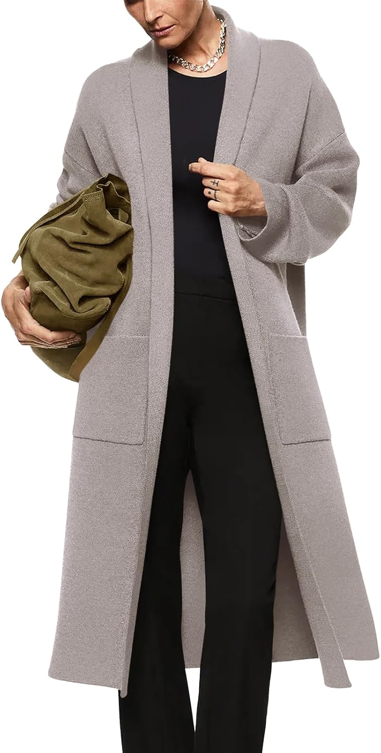 Womens Long Sleeve Maxi Cardigan Open Front Cozy Sweater Coat