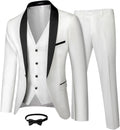 Mens 3 Piece Slim Fit Tuxedo Set with Bow Tie - Classic Shawl Lapel
