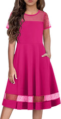 Tween Girls Dress Formal Contrast Mesh Short Sleeve (Style 7JNJ)