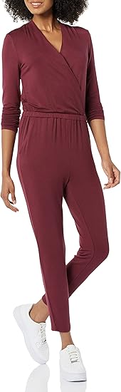 Supersoft Terry Long-Sleeve V-Neck Wrap Jumpsuit for Women