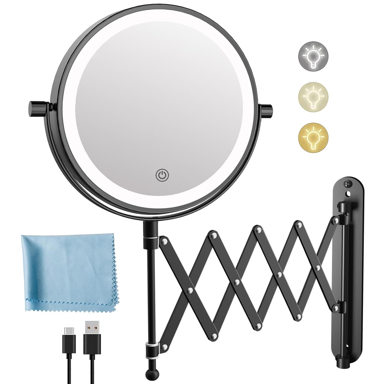 Rechargeable Wall Mounted Makeup Mirror with 3 Color Lights