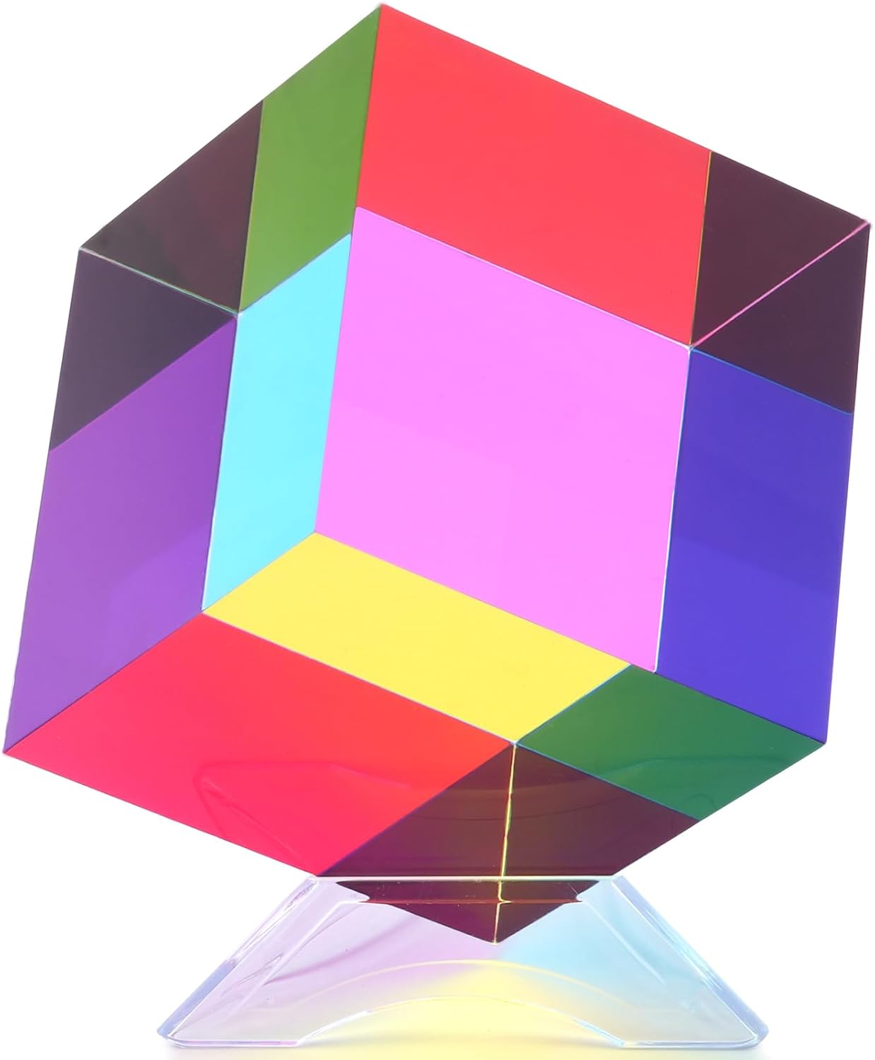 Color Cube with Stand - Mesmerizing Acrylic Prism for Desk Decor