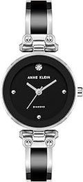 Women's Genuine Diamond Dial Bangle Watch - Glossy Black Dial