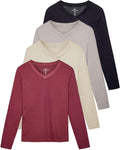 Women's V-Neck Cotton Long-Sleeve T-Shirt 4 Pack - Soft Everyday offer