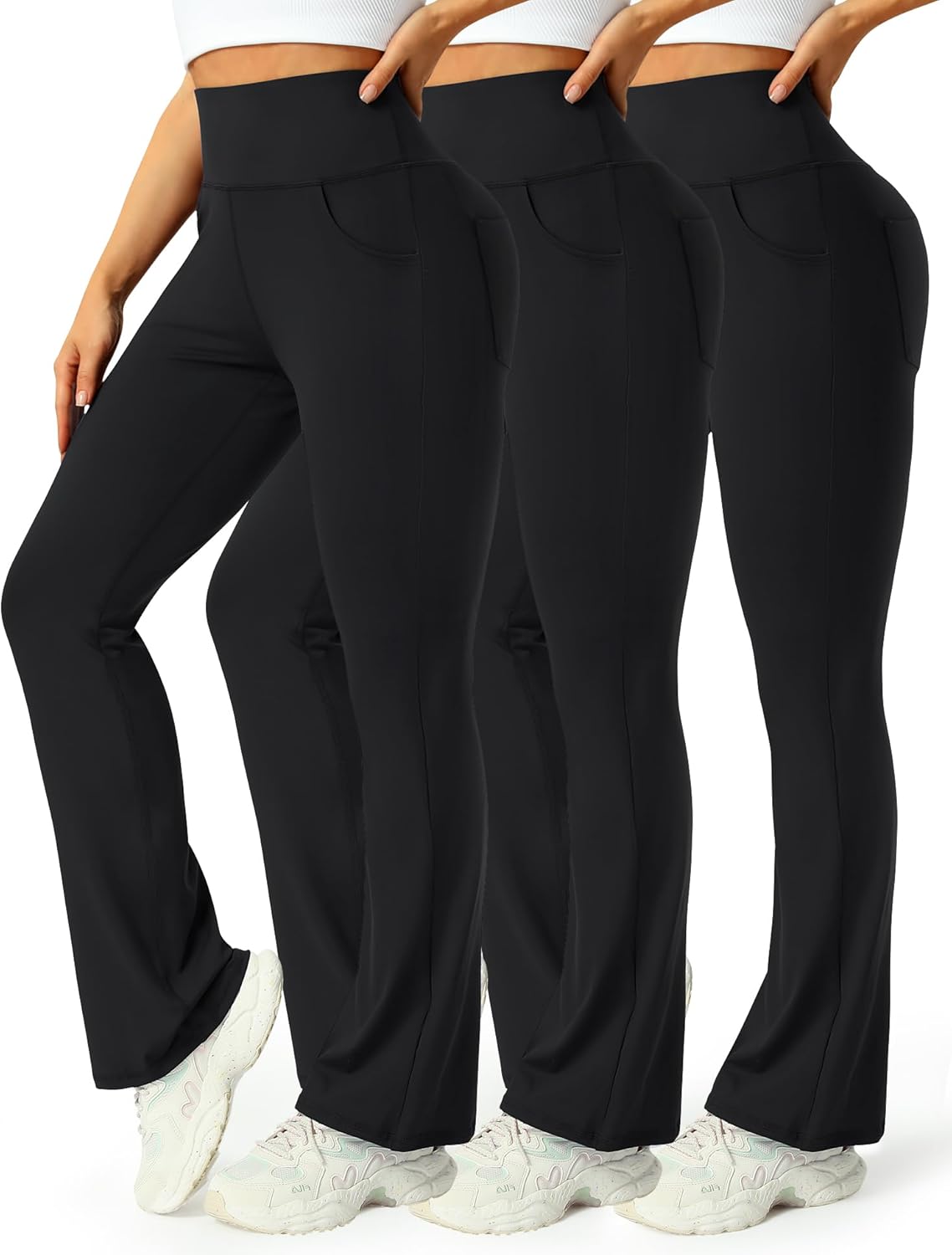Womens High Waist Flare Pants - Comfy Yoga Pants with Pockets