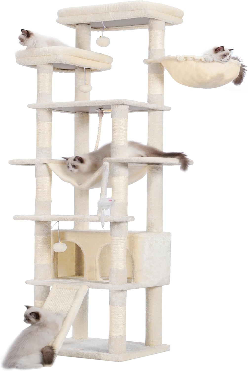 78-inch Multi-Level Cat Tower with Plush Perches and Caves