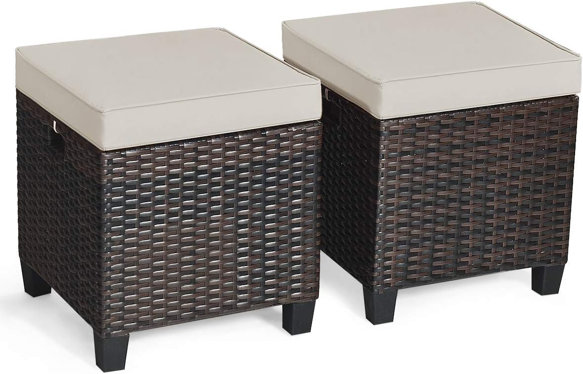 Tangkula Outdoor Patio Ottoman Set - Durable Rattan Wicker Design