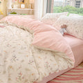 Floral Duvet Cover Queen Size Pink White - Soft Breathable Bedding