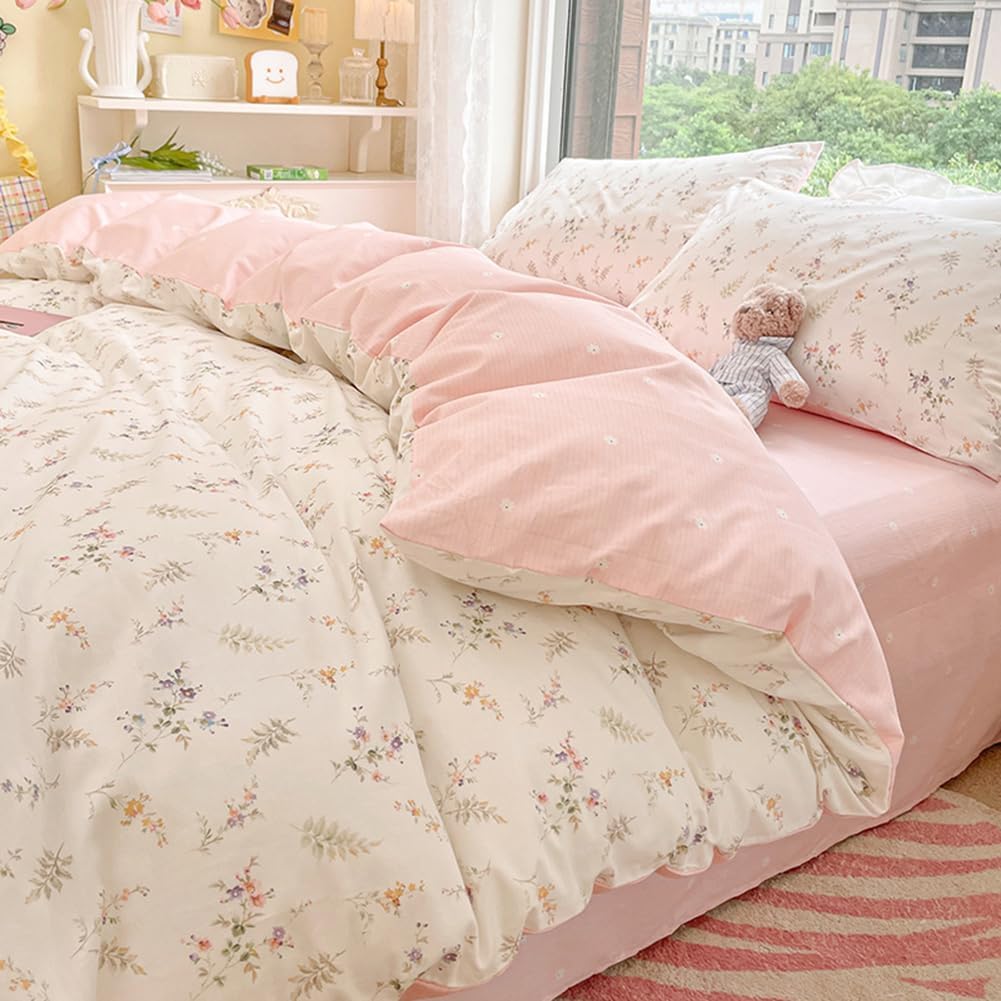 Floral Duvet Cover Queen Size Soft Breathable Bedding Set