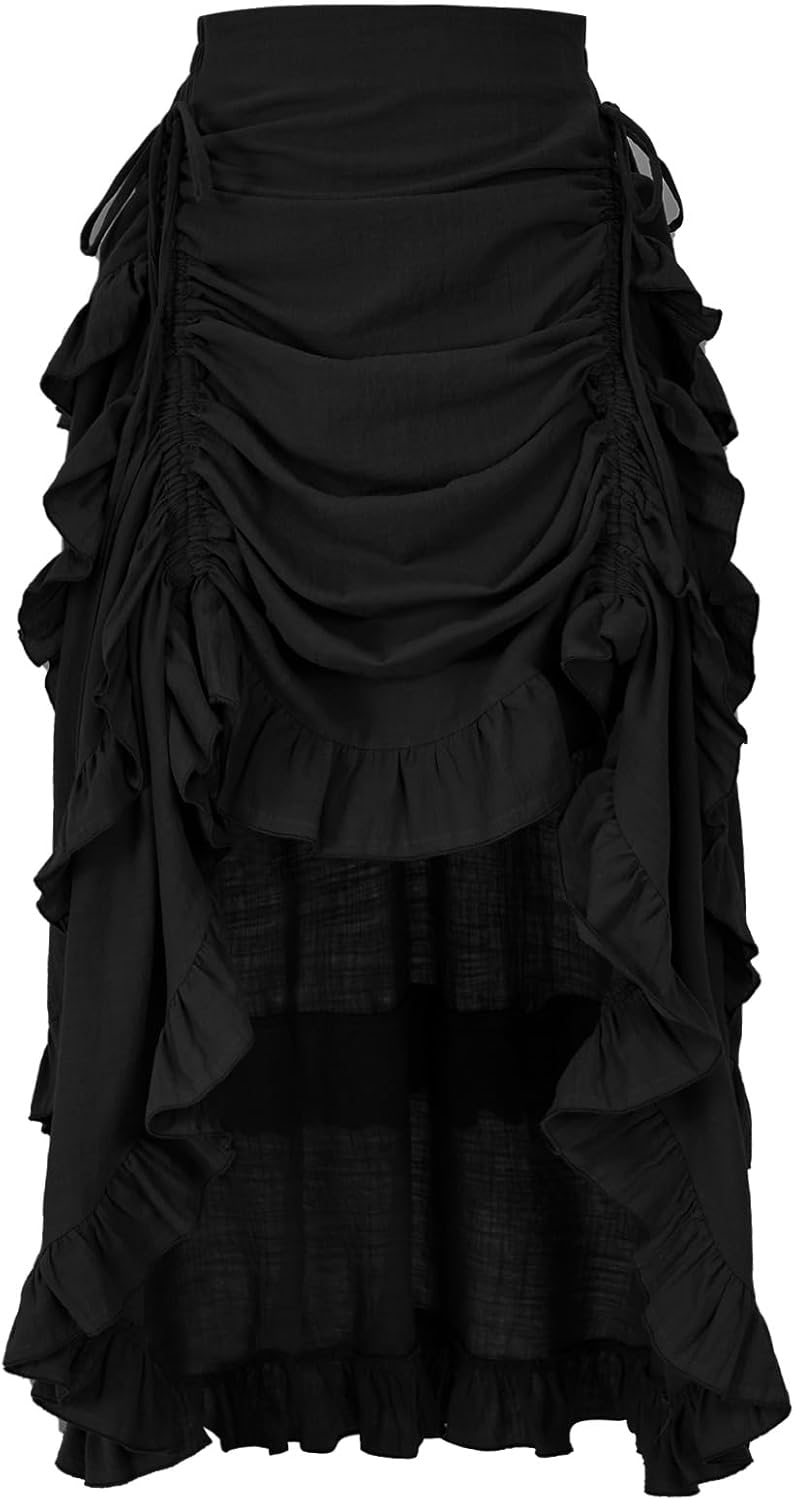 Women's Medieval Gothic Skirt High Low Victorian Ruffled Design