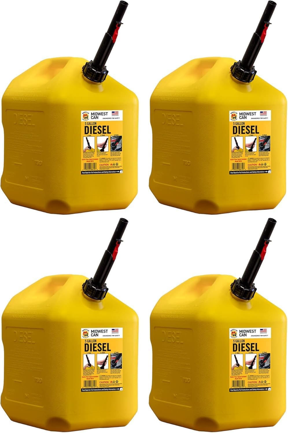 Midwest Can 8610 Diesel Fuel Can with Quick-Flow Spout - 4 Pack