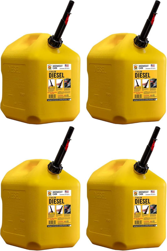Midwest Can 8610 Diesel Fuel Can with Quick-Flow Spout - 4 Pack