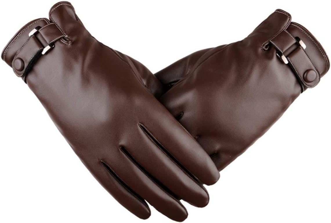 Warm Touch Screen PU Leather Gloves for Men