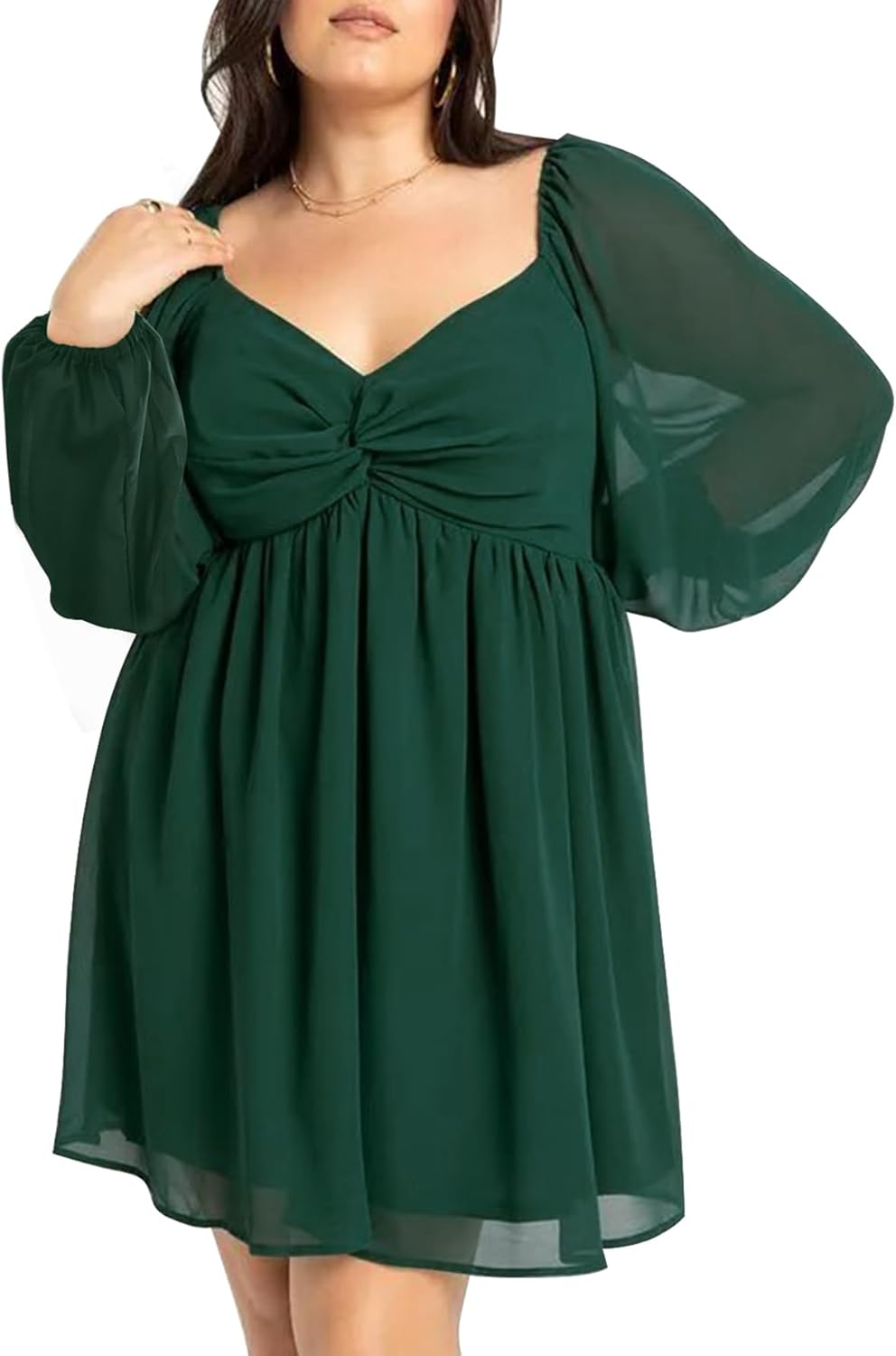 SCOMCHIC Plus Size Puff Long Sleeve A Line Wedding Guest Dress
