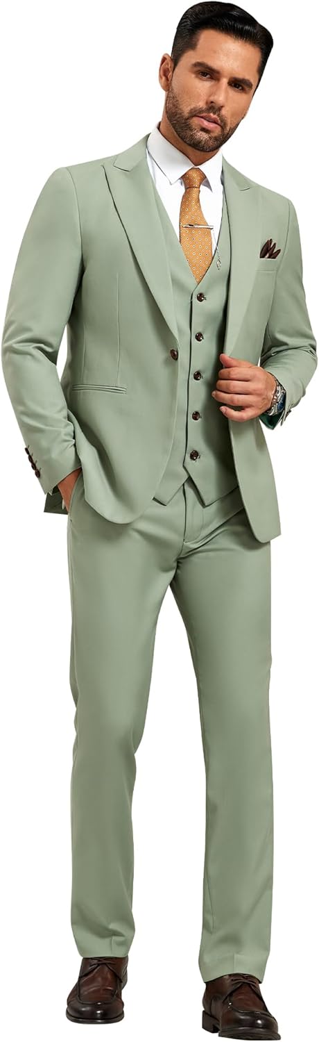 Mens Suit Solid Two Button Slim Fit 3 Piece Set for Weddings