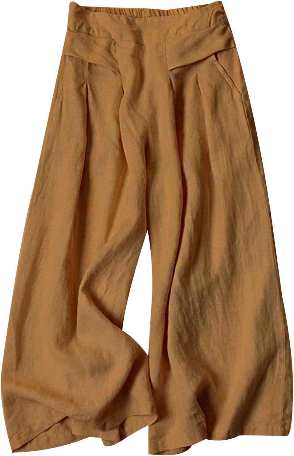 Gihuo Women's Culottes Linen Blend Wide Leg Pants for Summer