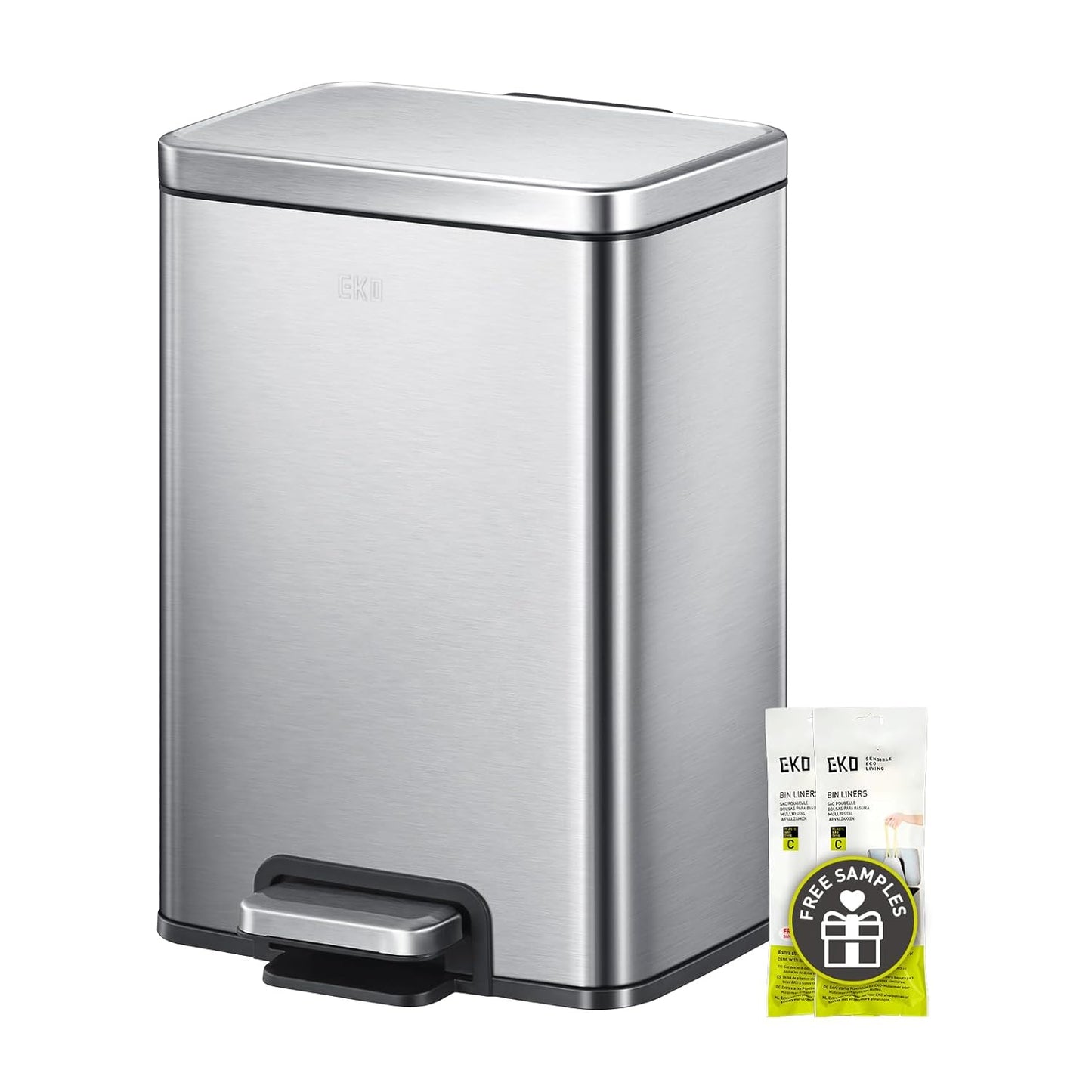 EKO Madison 12L Bathroom Trash Can with Lid and Inner Basket