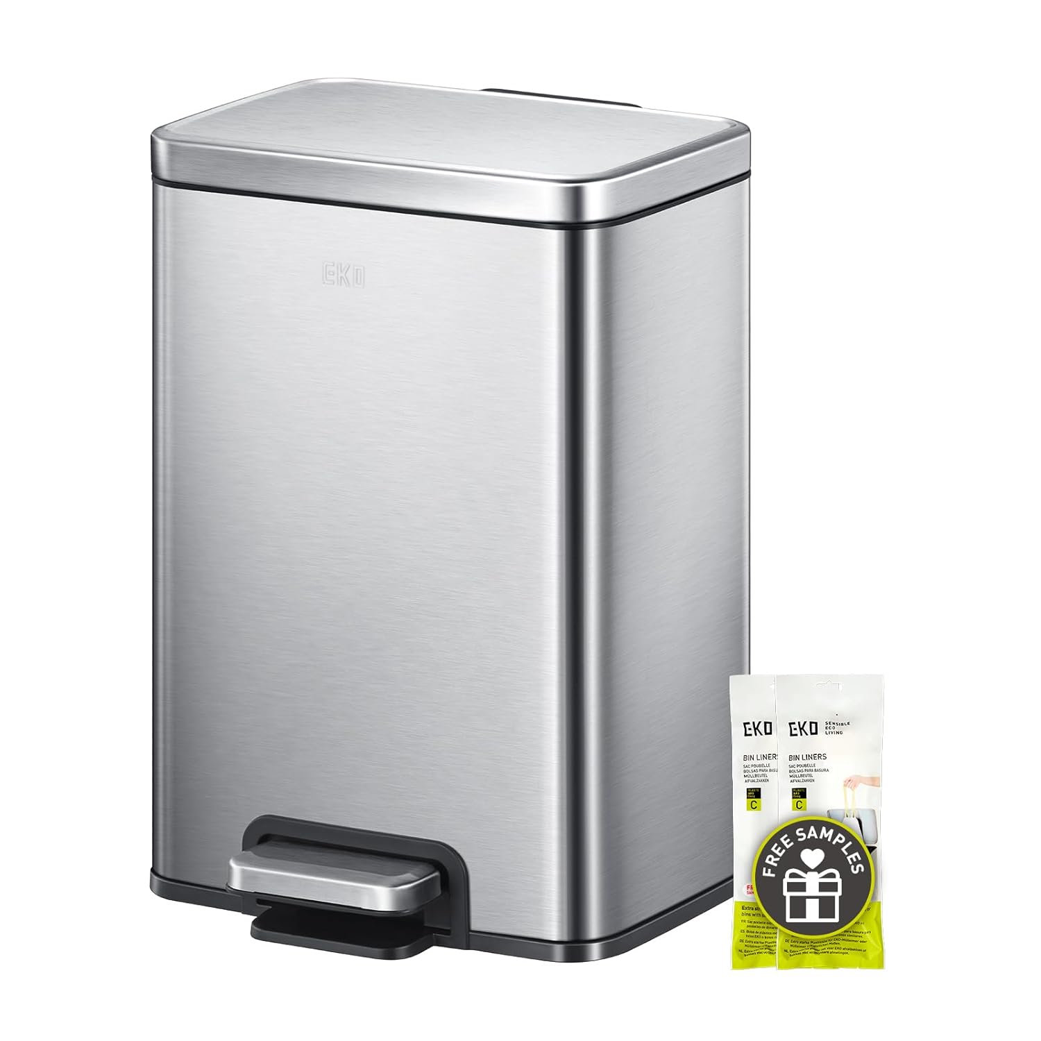 EKO Madison 12L Bathroom Trash Can with Lid and Inner Basket