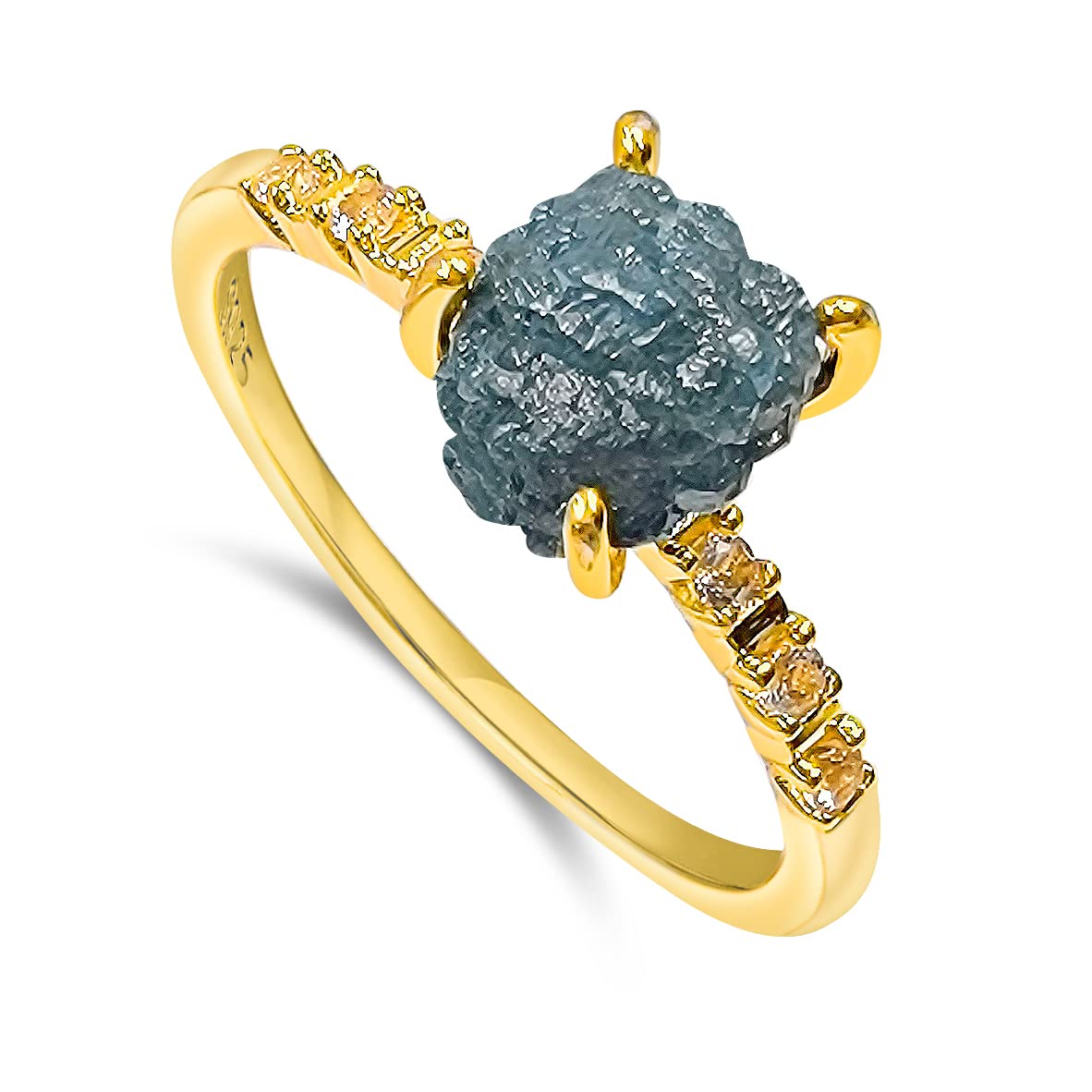 Real Raw Blue Diamond Dainty Ring in Yellow Gold for Gifts