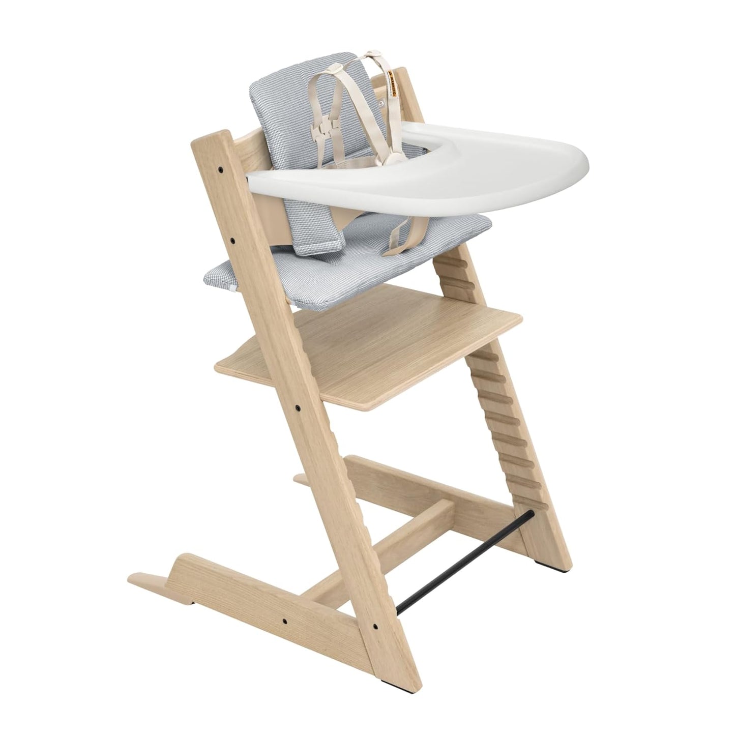 Stokke Tripp Trapp High Chair Bundle - Natural Oak, Nordic Blue Cushion, White Tray - Ideal for Ages 6-36 Months