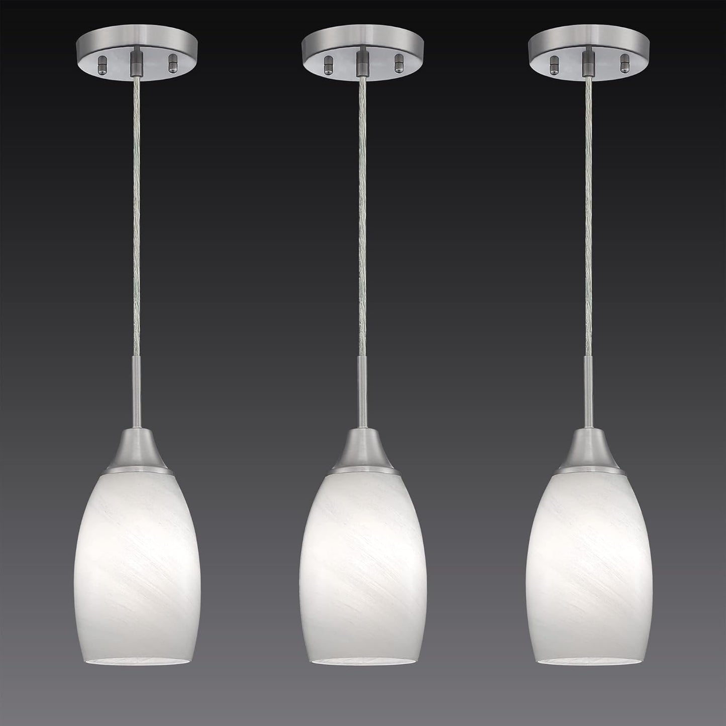 Mini Glass Pendant Light 3-Pack for Kitchen and Dining Areas