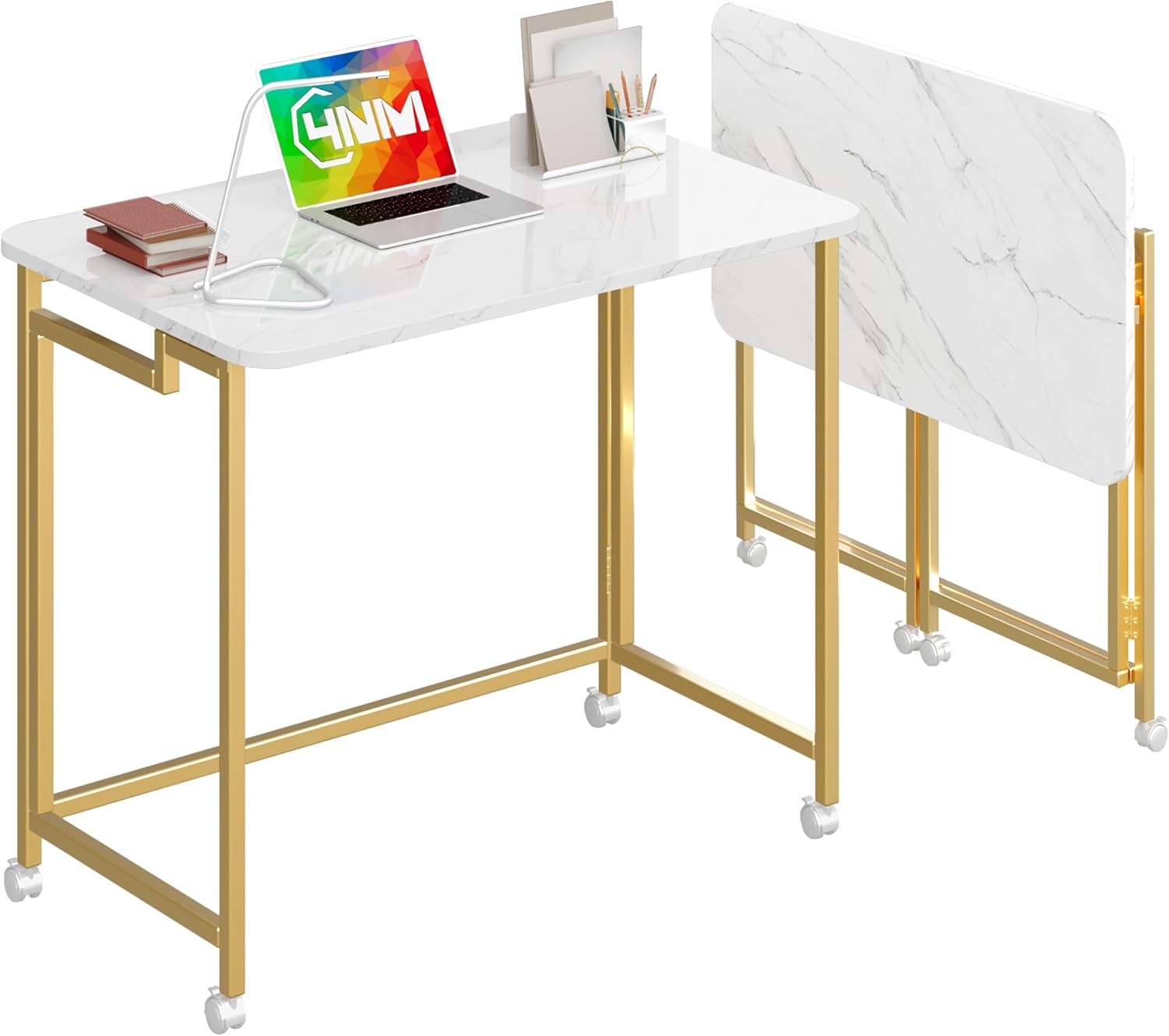 4NM 27.5in Mobile Small Rolling Computer Desk for Compact Spaces
