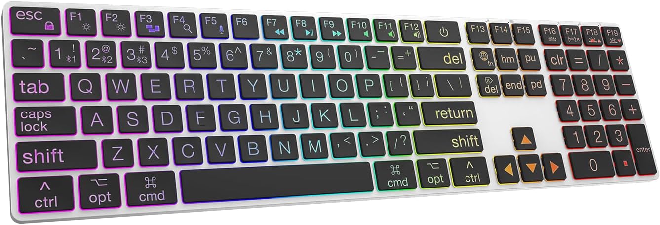 Bluetooth Slim Quiet Large Print Backlit Keyboard for Mac