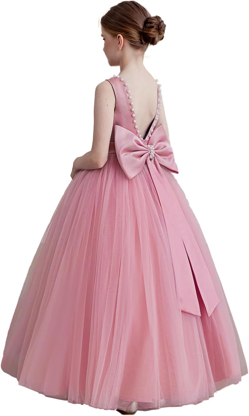 Flower Girl Dress Kids Satin Tulle Wedding Guest Party Gown
