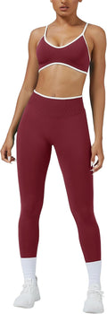 ABOCIW Womens 2 Piece Workout Sets Seamless Color Block - Sculpting