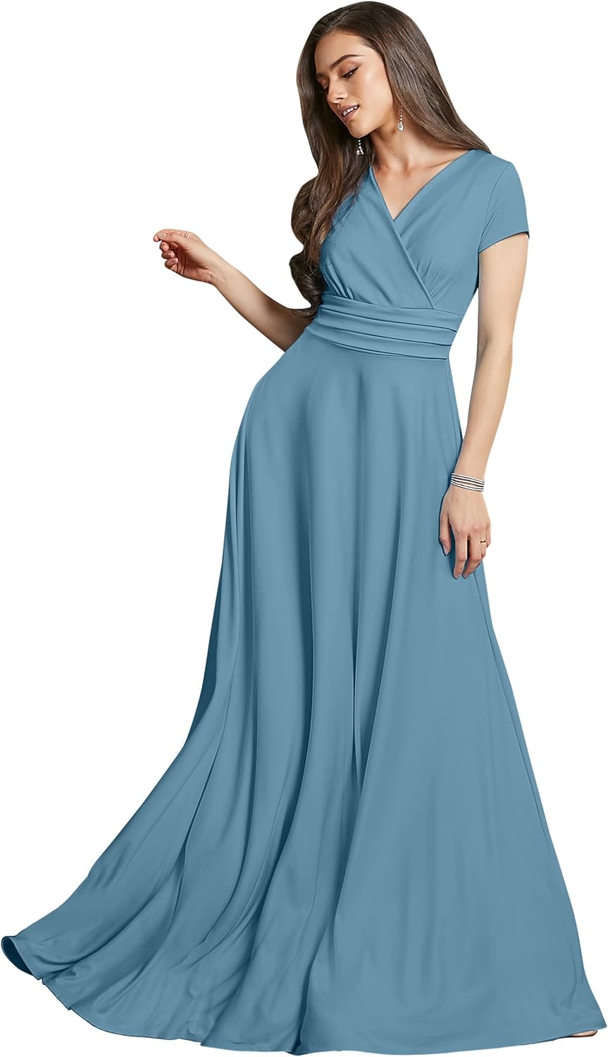 KOH KOH Womens Sexy Cap Short Sleeve V-Neck Flowy Gown